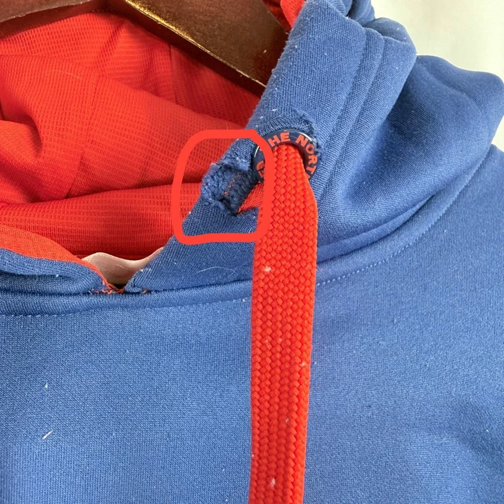 The North Face Hoodie Large Blue Red Logo Pullover Gorpcore Outdoorsy Sporty